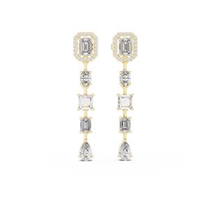 10K 14K Yellow Gold Multi Shape Lab Grown <b>Diamond</b> Drop <b>Earrings</b> DEF VVS Halo <b>Dangle</b> Classic Wedding <b>Earrings</b> Fine Jewelry Women - Product Image 3