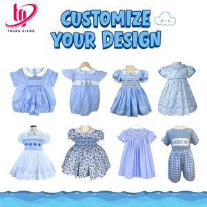 Vêtements pour enfants plissés, vêtements pour filles, combinaison pour bébé, tissu en coton bleu, manches longues, de 3 mois à 10 ans - Product Image 4