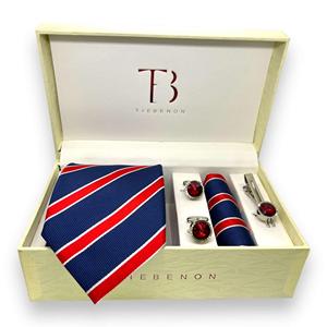 Cravate Benon Élégant Décontracté Paisley Jacquard Motifs Cravate Combo Bleu Rayures Rouges Logo Personnalisé Fabriqué en Polyester de Haute Qualité - Product Image 2