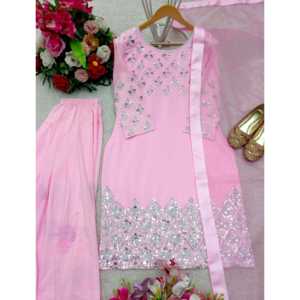 Hermoso Conjunto de Ropa India y Pakistaní con Bordado Intenso, Top y Pantalón con Lentejuelas y Dupatta - Product Image 3