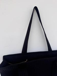 Bohemian Quilted Black Cotton <b>Tote</b> Bag Long Handles <b>Zip</b> Open Top for Shopping Travel Beach Private Label Manufacturer - Product Image 4
