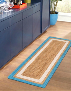 Natural Jute Sky Blue White Border Handmade <b>Runner</b> Rug for <b>Kitchen</b> Hallway Entryway Living Room Farmhouse <b>Floor</b> Carpet Home Deco - Product Image 1