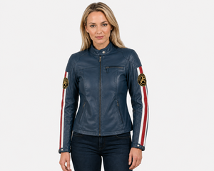 Women Adults Silk Screen Printed Motorcycle <b>Racing</b> Style Zip-Up Biker <b>Jacket</b> Sleeve Stripe Motocross Outerwear Custom Logo All - Product Image 1