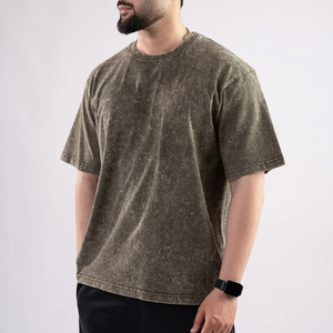Camiseta de Algodón Lavado para Hombre, Manga Corta, Cuello Redondo, Color Sólido, Corte Regular Informal, Diseño Liso de Punto Jersey - Product Image 3