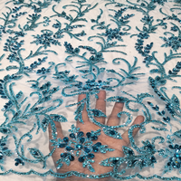 Dentelle Florale de Luxe de Haute Qualité 100% Polyester, Tissu de Tulle Brodé de Perles de Cristal Vert pour Mariage, Respirant