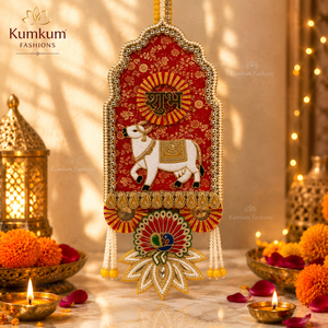 Trending Traditional Indian Kamdhenu Cow Shubh Labh Handmade Wall <b>Hanging</b> Diwali Wedding Home Entrance Temple Decor Pooja - Product Image 2