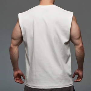 Oversized Cuff Sleeveless Loose <b>Men's</b> Street Cotton T-<b>Shirt</b> Fast Customizable <b>for</b> Gym Sports 100% Woven Cotton Quick Dry - Product Image 2