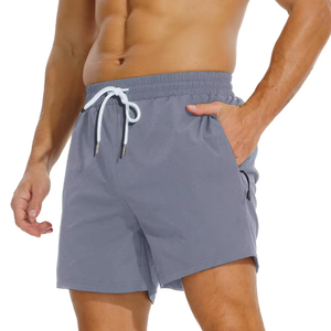 Men's Solid Color Quick Dry Swim Shorts With Drawstring And Pockets Casual Sport Wear <b>Mid</b> Waist Short Length - Product Image 4