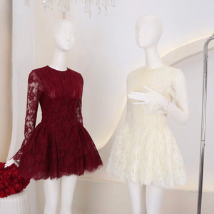 Lace Fabric Solid Casual Women's <b>Dresses</b> Sweet <b>Party</b> Mini Line <b>A</b>-Line <b>Long</b> Sleeve Slim Fit Natural Waist Evening <b>Dresses</b> - Product Image 2