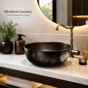 Premium Handcrafted Hammered Copper Vessel Wash <b>Basin</b> <b>Round</b> Luxury Countertop Bathroom Sink Artisan Metal Bathroom wash <b>Basin</b> - Product Image 4
