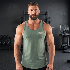 Y-Back Men's Sporty Gym Stringer Tank <b>Top</b> Deep Cut Muscle <b>Vest</b> Breathable Quick Dry Knitted Washed Sublimation Polyester/Cotton - Product Image 5