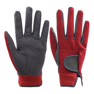 <b>Red</b> Spandex Full Finger Synthetic Leather Non-Slip Pull-On Unisex Horse Riding <b>Gloves</b> - Product Image 1