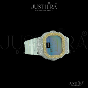 Reloj G-Shock con bisel de plata y diamantes naturales premium para fiestas, bodas y aniversarios, estilo hip-hop, reloj de diamantes unisex. - Product Image 3