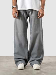 Jean en denim délavé coupe large pour homme, taille mi-haute, style décontracté, en coton, idéal pour l'automne - Product Image 2