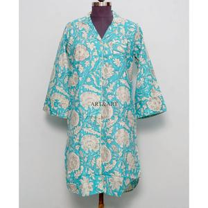 Robes décontractées bohèmes pour femmes, imprimées à la main avec des fleurs, col en V, manches longues, mi-longues, respirantes, écologiques, lavables, taille naturelle - Product Image 4