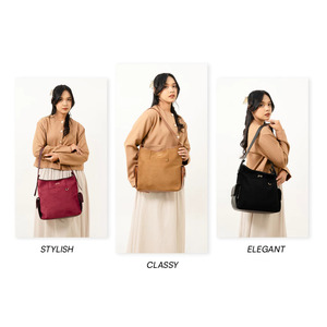 Premium Suede 12 Inch <b>Convertible</b> Totepack Laptop Compartment Multi-Pocket Design Satin Lining Zipper Closure Rubber Logo Daily - Product Image 1