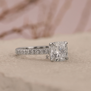 Ayla <b>Cushion</b> & <b>Round</b> Diamond Lab Grown Diamond Pave Engagement Ring 1ct 2ct 3ct 4ct 5ct Diamond Ring 14K 18K PLT950 - Product Image 2