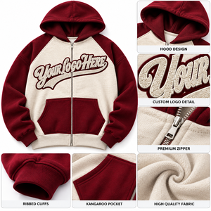 Blouson à capuche color block tendance, coupe oversize, style streetwear urbain, sweat-shirt zippé avec appliqué texturé et logo personnalisé, offre B2B - Product Image 4