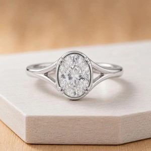 Bague de Fiançailles Solitaire à Queue Partagée, Certifiée IGI, Couleur DEF, Pureté VS VVS, Or Massif 10K 14K 18K, Diamant de Laboratoire Oval - Product Image 4