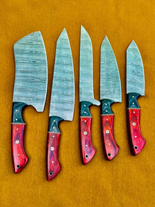 Coffret de couteaux de chef LEGACY BLADES en acier Damas fait main, 5 pièces, manche en bois, lames droites affûtées, ambidextres - Product Image 4