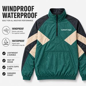 <b>Men</b> Waterproof Windproof Anorak <b>Jacket</b> Custom Half Zip <b>Pullover</b> Windbreaker Custom Logo Kangaroo Pocket Lightweight Outdoor Coat - Product Image 1
