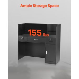 Bancone Reception Rettangolare da 47 Pollici con Cassetti Bloccabili e Armadietto Contenitore, Tavolo Frontale per Ufficio, Spa o Seminterrato - Product Image 2