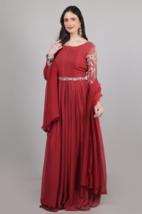 Elegante Vestido de Mujer de 1 Pieza con Dupatta Color Marrón con Cuentas, Lentejuelas y Perlas - Product Image 4