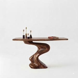 Modern Sculptural Solid Wood Console Table Handmade Pedestal Base Contemporary Living Room Furniture Entryway Table - Product Image 5
