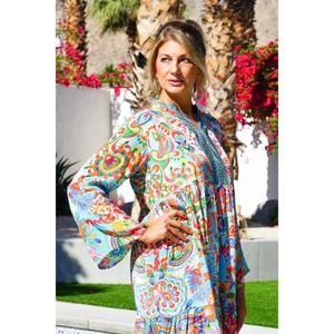 เดรสยาวพิมพ์ลายดอกไม้สไตล์โบฮีเมียนสำหรับผู้หญิง แขนสั้น คอวี ทรงหลวม เอวธรรมชาติ เหมาะสำหรับฤดูร้อน ฤดูใบไม้ร่วง ชายหาด สไตล์ชาติพันธุ์ลำลอง - Product Image 3