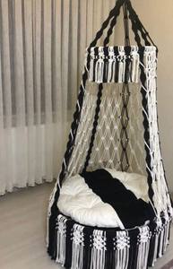 Columpio de macramé, Silla colgante de macramé, Columpio redondo de macramé, Hamaca colgante de macramé de algodón - Product Image 2