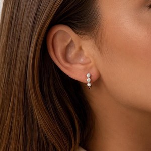 DEF Color VS VVS Clarity IGI Certificate Moissanite <b>Three</b> Stone Round Lab Created Diamond Heggie Earrings 10K 14K 18K Solid Gold - Product Image 6