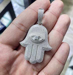 Colgante de Mano de Hamsa con incrustaciones de Moissanita VVS en Plata de Ley 925, Joyería Hip Hop de Lujo para Hombre, Colgante Religioso que pasa la prueba del tester - Product Image 5