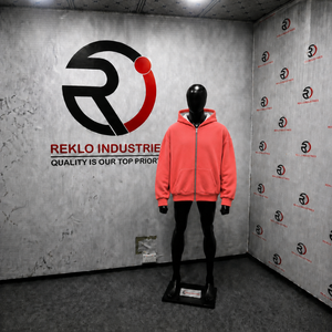 Sweat à capuche entièrement zippé rouge corail en molleton de coton épais de qualité supérieure, coupe oversize, style streetwear, unisexe, vierge, pour l'automne - Product Image 3