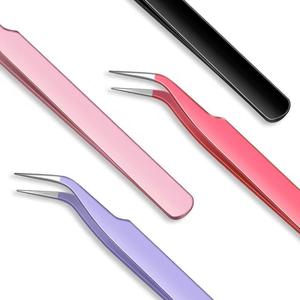 Precision Eyelash Tweezers Stainless Steel <b>Smooth</b> Tip Pink Purple Black Professional Makeup <b>Tool</b> - Product Image 1