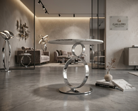 Table d'appoint moderne élégante et durable avec plateau en marbre et base en acier inoxydable chromé pour salon, extérieur, salle à manger, meubles de maison