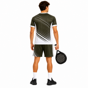 Ensemble de maillots de paddle-tennis pour hommes adultes, imprimés par sublimation personnalisée, 100% polyester, manches courtes, col rond, shorts athlétiques élastiques - Product Image 2