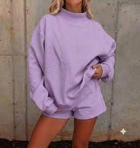 Oversized Mockneck Top Women Loose Casual Sweatshirt Soft Cotton Blend Modern Street Fashion Look - Product Image 1