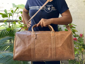 Nouveau sac à bagages de nuit en cuir Crunch fait à la main de haute qualité véritable sac à bagages de voyage en cuir pleine fleur personnalisé - Product Image 6