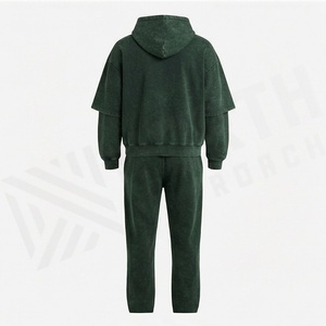 Conjunto Deportivo Casual con Efecto Desgastado, Logotipo Serigrafiado en Algodón, Pantalones con Corte Apilado, Sudadera con Capucha Oversize, Ropa Urbana para Hombre - Product Image 2