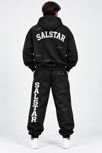 Ensemble de survêtement noir oversize pour homme, streetwear personnalisé, sweat à capuche et pantalon effet usé, en coton premium, fabricants de survêtements - Product Image 2