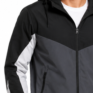 Veste coupe-vent à capuche pour homme, design bicolore, imperméable, légère, vêtements de sport actifs, noir foncé - Product Image 3