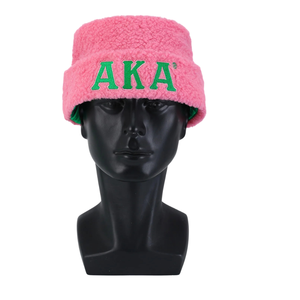 AKA Pink Sherpa Beanie Hat Pink Fleece <b>Winter</b> <b>Cap</b> with Green Embroidered Letters Soft Warm Roll Cuff Beanie for Women Men - Product Image 2