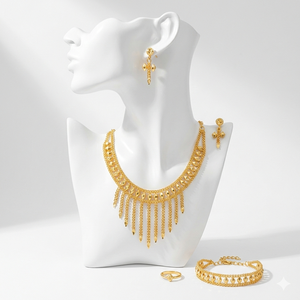 MOLL JEWELLERS - Conjunto de Collar y Pendientes Florales de Aleación de Zinc Chapado en Oro de 24K con Circones, para Regalo de Boda para Mujer - Tercera Marca - Product Image 1