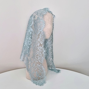 Voile de cérémonie catholique élégant en dentelle française bleu vert floral, mantille de qualité supérieure coréenne, cadeau pour femme - Product Image 2