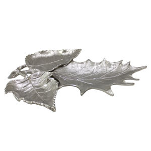 Plateau et plateau de service en aluminium moulé avec un design en forme de feuille de luxe, finition nickel brillant, fabriqué à la main pour les hôtels - Product Image 2