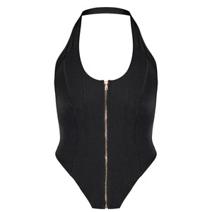 Top corsé negro de alta calidad para mujer con cuello halter, bajo asimétrico, con cremallera, sin mangas, ajustado, moldeador, estilo bodycon, top de moda. - Product Image 5
