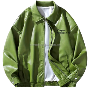 แจ็กเก็ตหนังแท้สำหรับผู้ชายเสื้อแจ็กเก็ตหนังมีซิปสำหรับฤดูหนาวโลโก้ผลิตตามสั่ง - Product Image 1