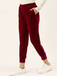 Pantalon de jogging décontracté pour homme en velours bordeaux et polaire polyester, taille élastique avec cordon de serrage et poches latérales, idéal pour l'hiver - Product Image 3