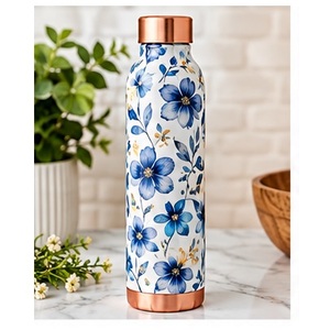 ขวดน้ำทองแดงลายดอกไม้สีชมพู ลายดอกไม้และนก แก้วน้ำพกพาสำหรับเดินทาง - Product Image 5