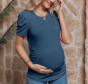 T-shirt de maternité et d'allaitement pour femme, col rond, 100% coton, respirant, grande taille - Product Image 4